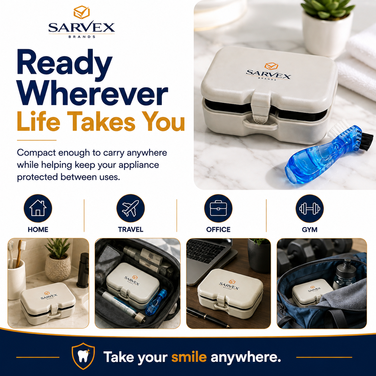 Premium Retainer, Aligner & Denture Storage Case with Mirror + Brush