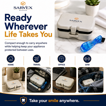 Premium Retainer, Aligner & Denture Storage Case with Mirror + Brush