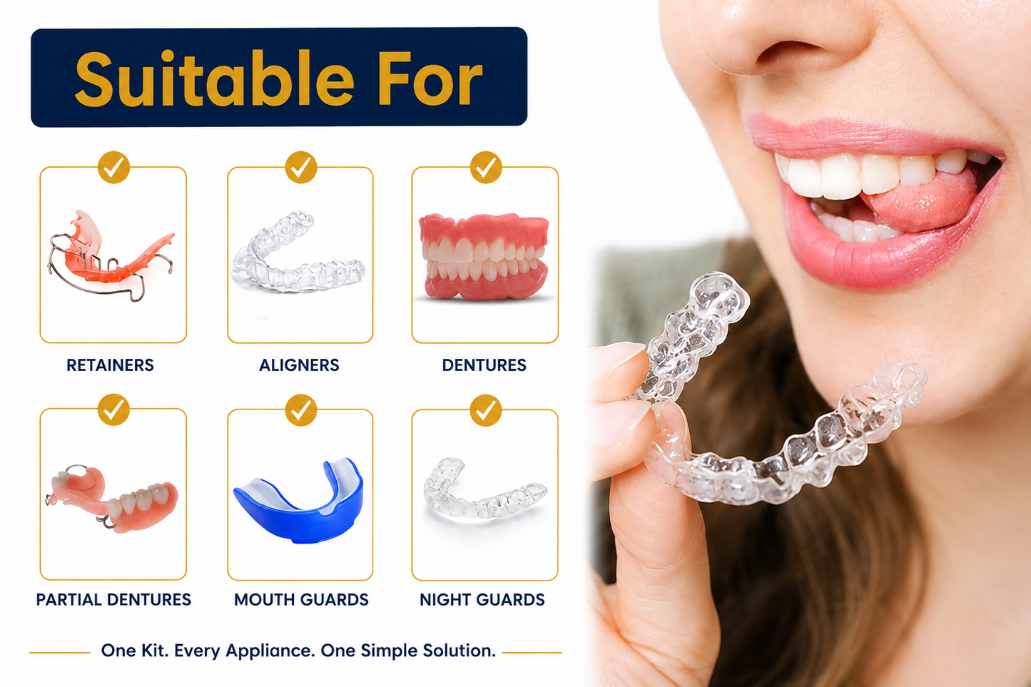 Premium Retainer, Aligner & Denture Storage Case with Mirror + Brush
