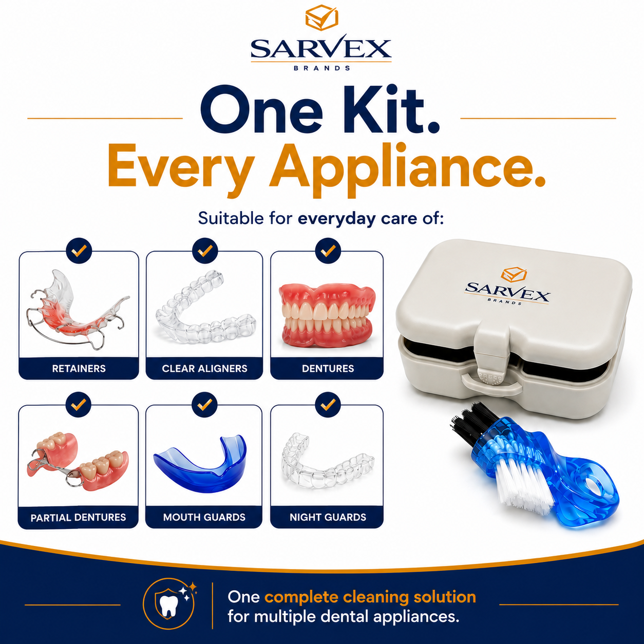 Premium Retainer, Aligner & Denture Storage Case with Mirror + Brush