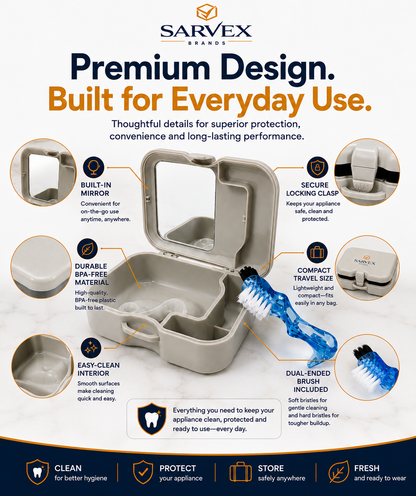 Premium Retainer, Aligner & Denture Storage Case with Mirror + Brush